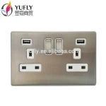 screwless polished chrome 2 gang 13A 2 USB port wall power plug socket