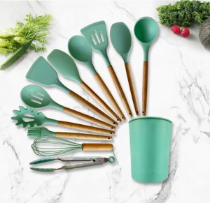 Silicone Cooking Utensils Kitchen Utensil Good Price Good Quality Reusable Wooden Handle 11 Utensil Sets Home Kitchen Wood LFGB
