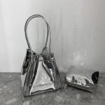 Silver patent leather hand-held small bag cowhide design sense female bag bright leather small public female bag street trend