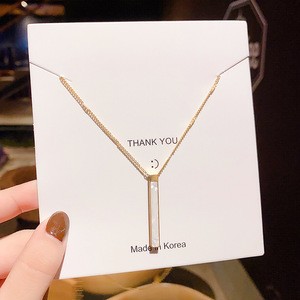 Simple Design Titanium Steel Chain White Shell Long Bar Necklace Gold Plated Stainless Steel Bar Pendant Choker Necklace