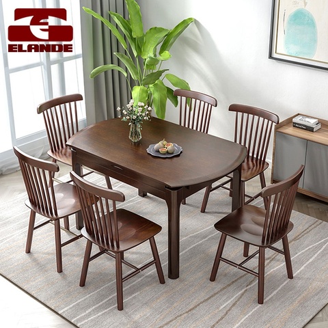 Buy Solid Wood Simple Telescopic Dining Table And Chair Living Room ...