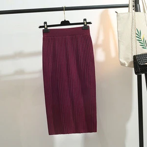 Spring autumn fashionable women pencil skirts rib knitted pleated skirt for winter