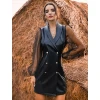 Spring Ladies Mini Leather Skirt Club V-neck Lace Long Sleeve PU Womens casual dress