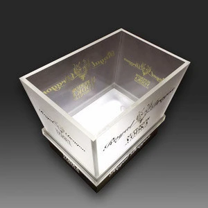 Square Shape Custom Wholesale Rechargeable Acrylic Plastic Led Light Cooler Ice Bucket