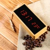 Square Wooden Bamboo table clock frame alarm clock white led mirror alarm clock with USB charger