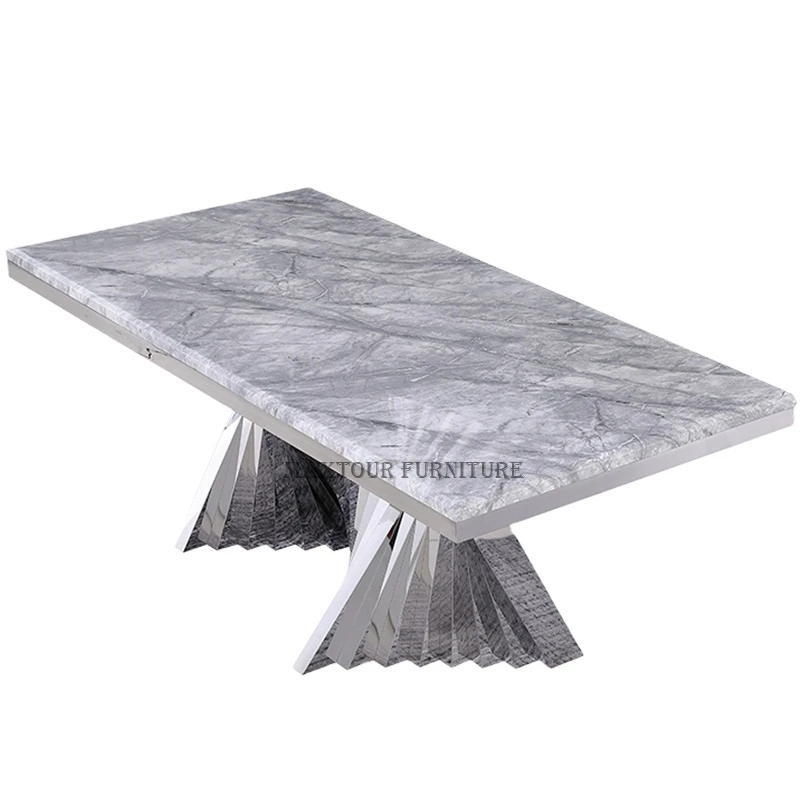 Stainless steel marble dinning table set modern dining room tables with 8 chairs