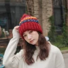 Student wool ball knitted woolen hat female Korean casual autumn and winter warm hat clip color pullover hat wholesale in stock