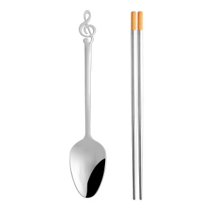 SUS304 stainless steel chinese non-slip reusable public chopstick and public spoon cutlery set