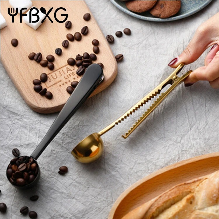 Sustainable metal korean gold coffee tea spoon set stainless steel with bag clip