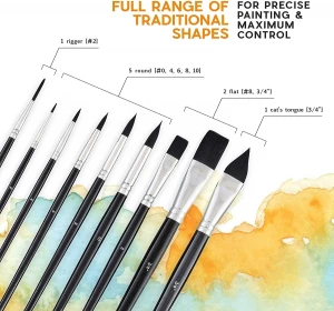 Tani Nylon Hair Brush Set Different Shape Art Paint Brushes Artist With Wooden Handle