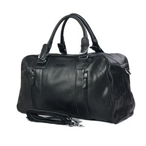 Tiding High Quality Black Genuine Cowhide Large Capacity Travel Bag Leather Weekend Overnight Business Duffel bag For Man