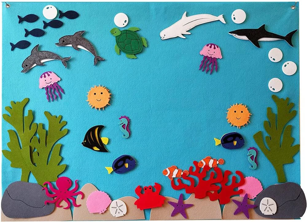 Under Sea Ocean Aquarium Fish Animals Wall Hanging Felt Flannel Board Educational Training Play Kit