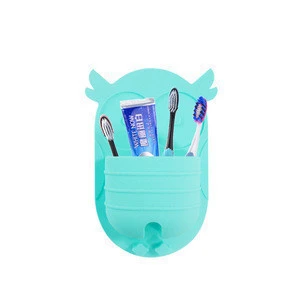 Wall amount reusable multi function bathroom silicone toothbrush holder storage box