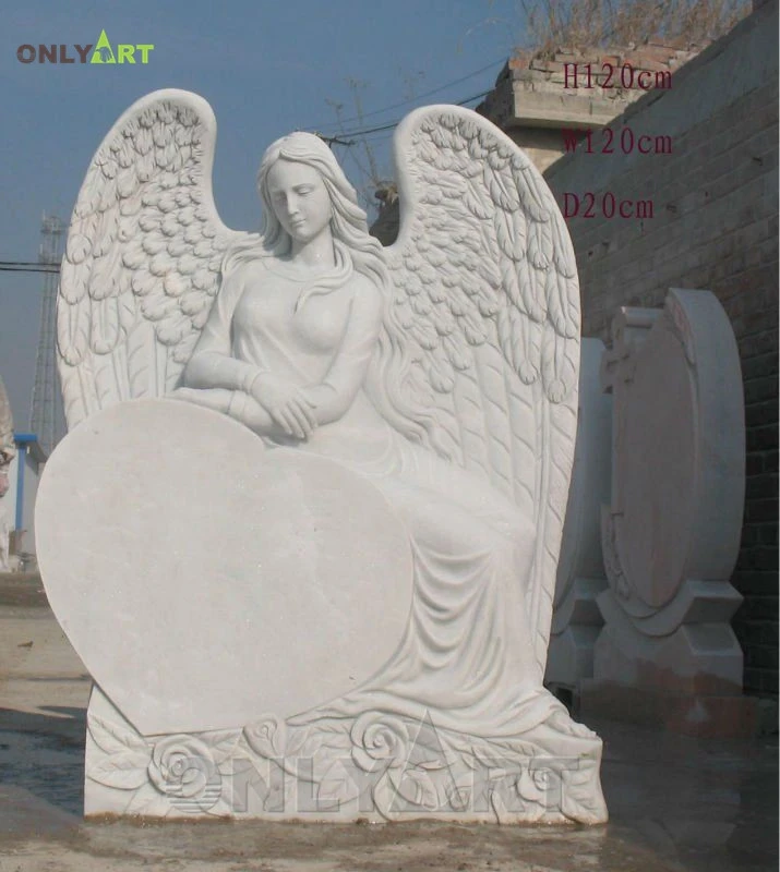 White marble angel woman holding child monument tombstone