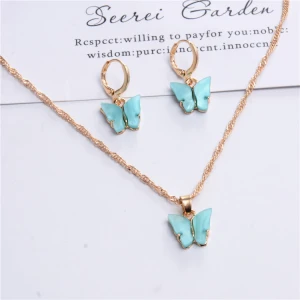 Wholesale 2020 jewelry trend gold plated earring and necklace set butterfly necklace jewelry