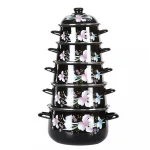 Wholesale 906ED cookware sets hot enamel pot,flower pattern black casseroles