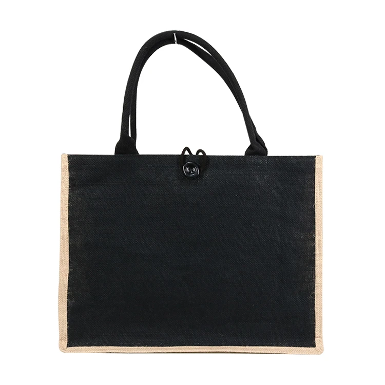 Wholesale Eco Custom Print Dyed Black Shopping Jute Tote Bag