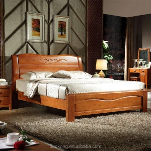 Wholesale Hotel Apartment Furniture  Solid Wood Rubber Wood Bed