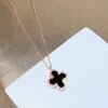 wholesale hypoallergenic classic design rose gold plated black white double sided Four-leaf clover pendant dainty necklace