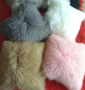 Wholesale Natural White Mongolian Lamb Fur Pillow Cushion