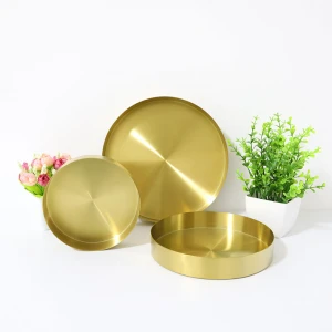 Wholesale Nordic Gold Round Tray Metal Stainless Steel Fruit Storage Plate Decoration Plate