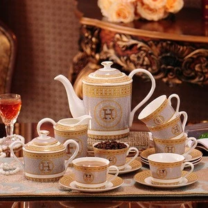 Wholesale Office Household Turkish/British Gold Bone China Traditional 15PCS Luxury Coffee and Tea Set