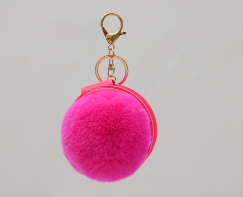 wholesale Pure match color custom rabbit fur ball pompom charms with Make up PU leather mirror