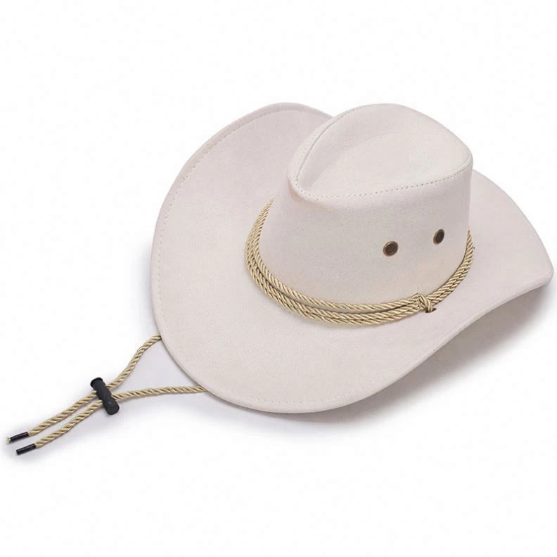 Wholesale Pure White Color Cowboy Hat, Synthesis Fibre Fedora Felt Hat In Western Cowboy Style