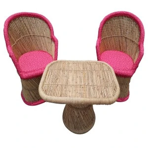 wholesale rattan wood furniture set 2 sofas table pink tufted pu leather seat cushion living room garden sets restaurant dining