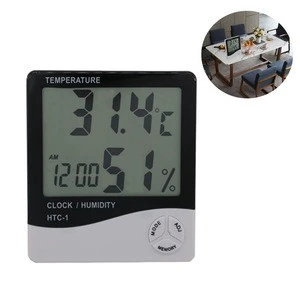 Widescreen Indoor and Outdoor Electronic Thermometer HTC-1 with Temperature Sensor Humidity and Clock Function Hygrometer