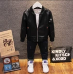 winter kids coat custom fashion boys leather bomber jacket