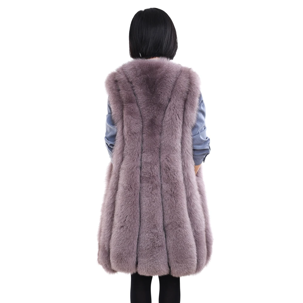 Winter Warm Long Fox Fur Vest Ladies Real Fox Fur Vest