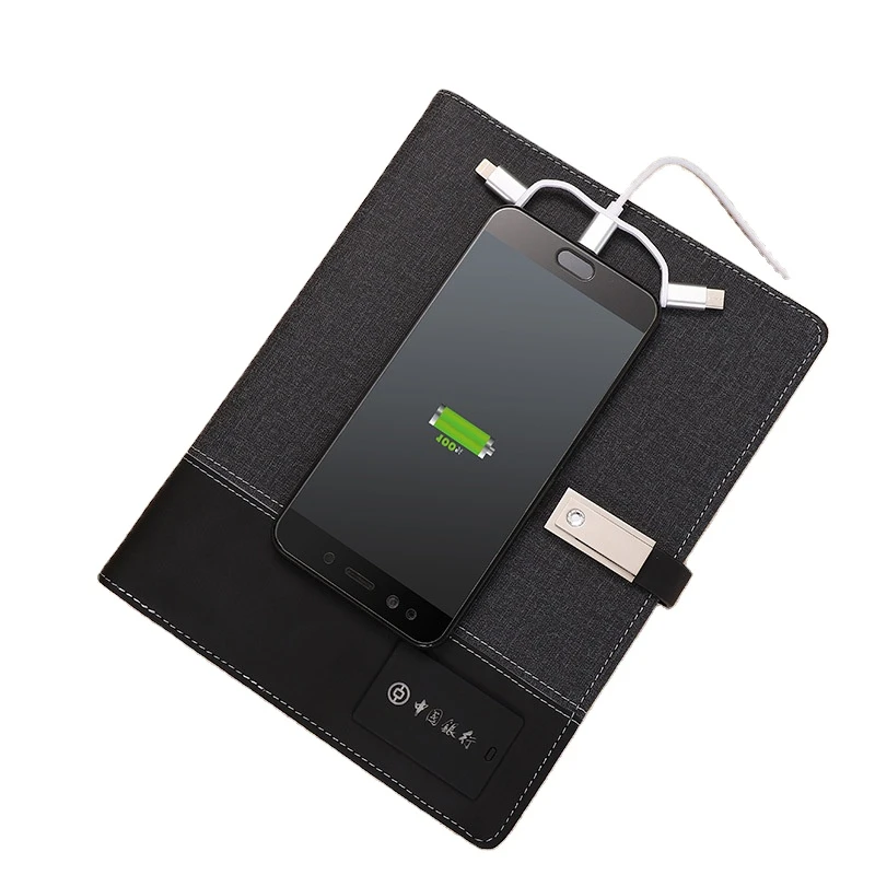 Wireless charging notebook diary USB organizer diary with pen A5 size notepad with led light logo shinning logo