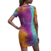Women Casual Cuffed Twist Hem Tie Dye Summer t-shirt Dresses
