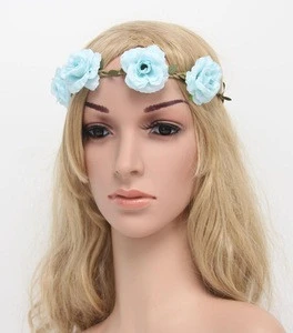 Women Girl Flower Wreath Headband Floral Crown Garland Halo for Wedding Festivals Beach Phot Prop with Elastic Ribbon