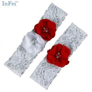 Womens 2 Piece/Set Bridal Rosette Chiffon Flowers Lace Garters One Size for Wedding, Party