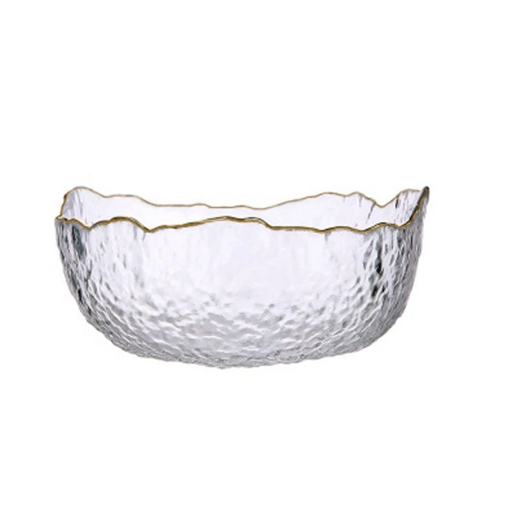 WONDER gold rim salad glass bowl Irregular glass fruit bowl tea wash kitchen bowl