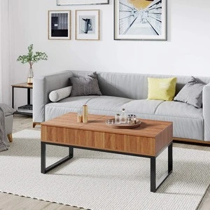 Wood Lift Top Coffee Table with Hidden Storage Compartment, Side Drawer and Metal Frame, Lift Tabletop Dining Table for Home