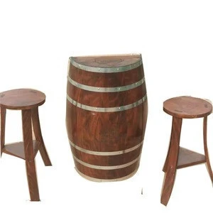 wooden half barrel bar table and bar stool