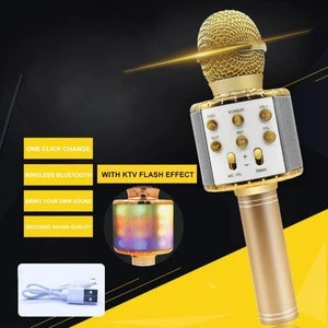 WS 858L Karaoke Bluetooth Microphone Support Recording Song Portable Wireless Microphone with Flashing Lights