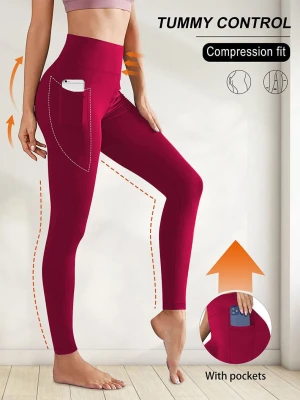Women High Waist Yoga Leggings with Side Pockets Soft Stretchy Butt Lifting Tummy Control Workout Sports Pants