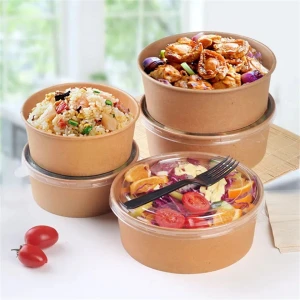 Disposable custom printed hot soup paper kraft bowl 32oz food container with logo