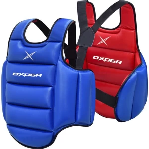 Lightweight Durable Taekwondo Chest Guard Chest Body Protector Vest Armour for Unisex Kids Teens Adults, Blue+Red