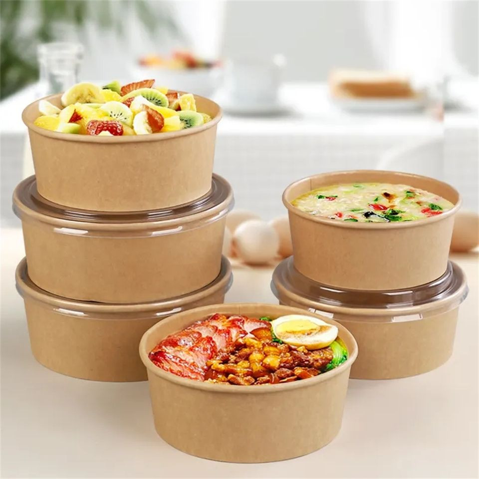 Buy Disposable Custom Printed Hot Soup Paper Kraft Bowl 32oz Food ...
