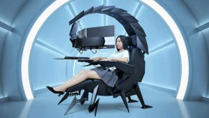 Cluvens IW-SK Luxury Gaming chair cockpit for 3 monitors fully recline for zero gravity design