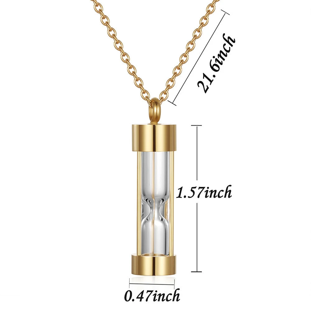 108 gold glass hourglass with stainless steel gold pet cremation necklace no chain wholesale pet cremation jewelry