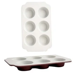 112880 Carbon Steel Mini Ceramic Coating Bakeware 6 Cupcake Muffin Baking Pan Tray With Handle