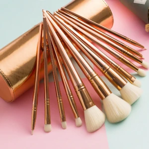 12PCS Rose Gold Cosmetic Brush Set Makeup Brush with Rose Gold Jar