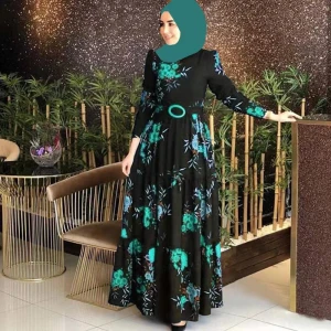 1363 MuslimQLO muslim new printed mid-waist four-color dress muslim dress women abaya