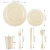 Import 150 Pieces  Disposable Gold Glitter Dinnerware Set Dinner ,  Dessert PLates, Tumblers ,gold Plates & Plastic Silverware & Cups, from China